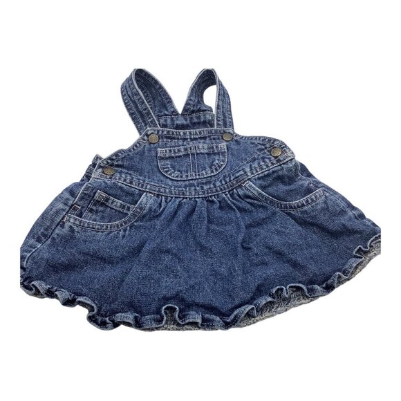 Childrens Place Baby Girl 3-6M Blue Denim Ruffle Overall Dress Adjustable Straps - Picture 7 of 8